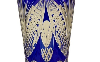 Bohemian Blue Cut to Clear Vase