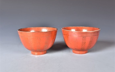 Bowl (2) - Ruby-ground - Porcelain - China - 20th century