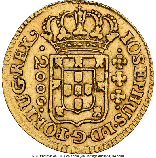 Brazil: , Jose I gold 2000 Reis 1771-(L) AU53 NGC,...