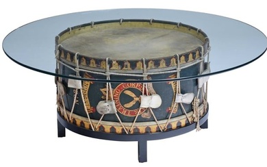 British Painted Drum Table Base with Glass Top