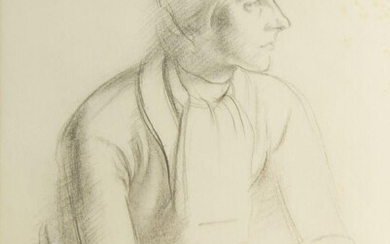 British School, 20th century- Portrait of a seated lady, turned to the right; pencil on paper, 37 x 27 cm