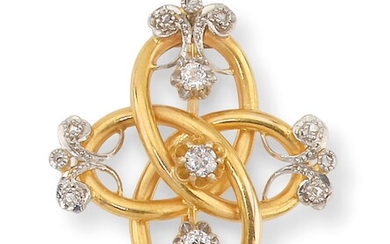 Broche « Noeud » en or jaune à décor de volute sertie de diamants de...