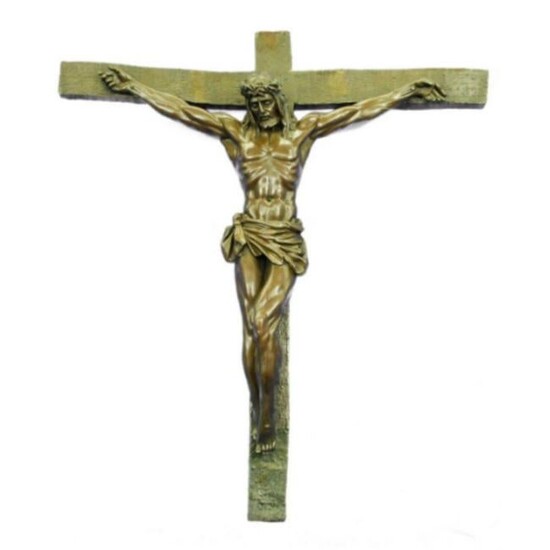 Bronze Crucifixion Jesus on Cross Hanging Plaque