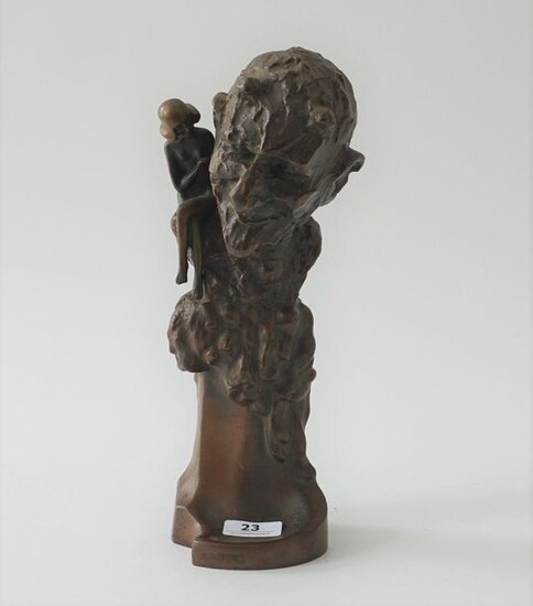 Bronze sculpture in art deco style (but of later date), Faun with nude nymph, signed 'Roland Paris', two oxidation spots, h. 29 cm.