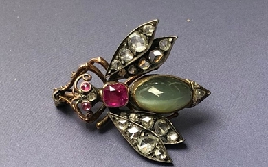 Brooch in 750 thousandths gold and silver in...