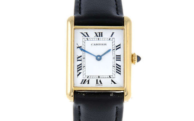 CARTIER - a mid-size yellow metal Tank Louis wrist watch.