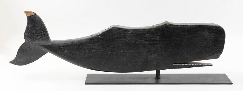 CARVED WOODEN SPERM WHALE SILHOUETTE 20th Century