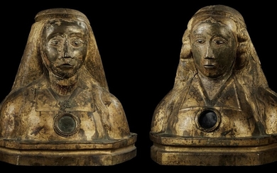 CENTRAL OR SOUTHERN ITALIAN, 13TH/15TH CENTURY | PAIR OF RELIQUARY BUSTS OF MARTYRED FEMALE SAINTS