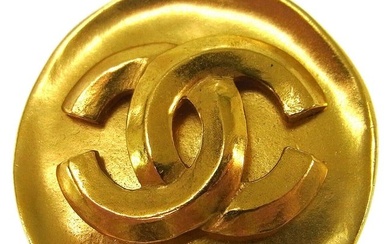CHANEL Vintage CC Logos Brooch Pin Corsage Gold-Tone 96P