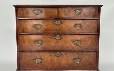 CHEST, early 18th century English Queen Anne figured walnut,...