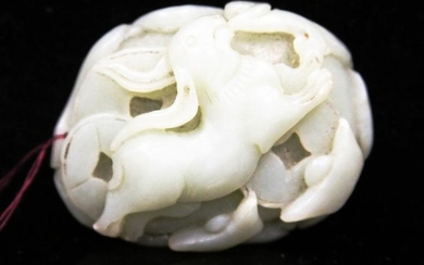 CHINESE CARVED JADE SCHOLARS STONE OF RABBIT
