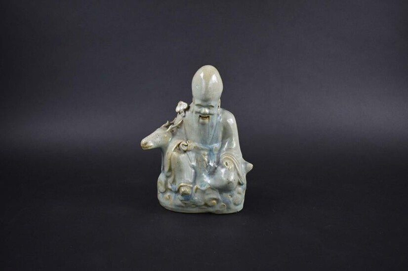 CHINESE QING DYNASTY POTTERY FIGURE OF SHOU LAO