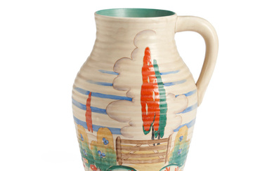 CLARICE CLIFF (1899-1972) "STILE AND TREES" PATTERN LOTUS JUG