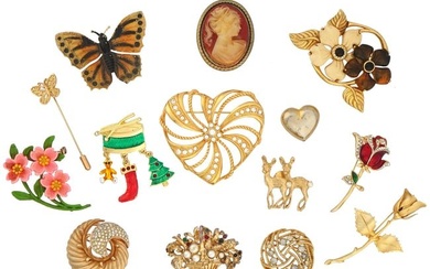 COLLECTION OF ASSORTED COSTUME JEWELRY BROOCHES