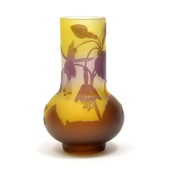 Cameo-glass vase with decoration of purple flowers on...