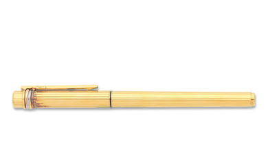 Cartier. A gold plated fountain pen with red lacquer Trinity,...