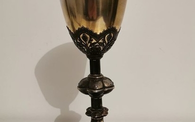 Chalice, Chalice old Silver and Vermeil enameled medallion of Saints / RARE (1) - .950 silver, Vermeil - France - nineteenth century
