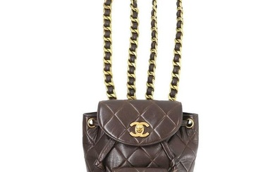 Chanel CHANEL matelasse chain mini backpack rucksack leather brown gold metal fittings miniduma
