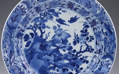 Charger, Dish - Blue and white - Porcelain - Bird, peacock - China - Kangxi (1662-1722)