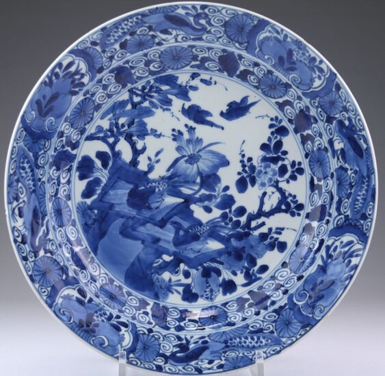 Charger, Dish - Blue and white - Porcelain - Bird, peacock - China - Kangxi (1662-1722)