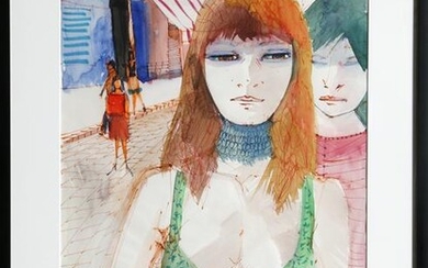 Charles Levier, High Fashion Paris Women, Watercolor on