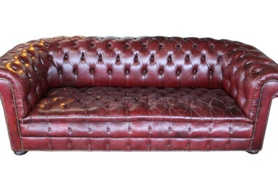 Chesterfield style button tuft even arm leather sofa
