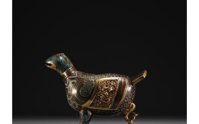 China - Bird-shaped cloisonne bronze perfume burner decorated with dragons, 18th century.