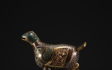 China - Bird-shaped cloisonné bronze perfume burner decorated with dragons,...