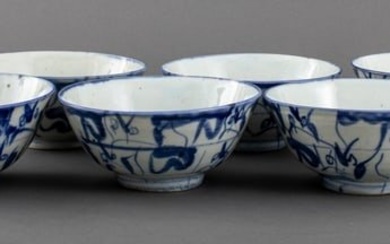 Chinese Blue & White Porcelain Rice Bowls, 6