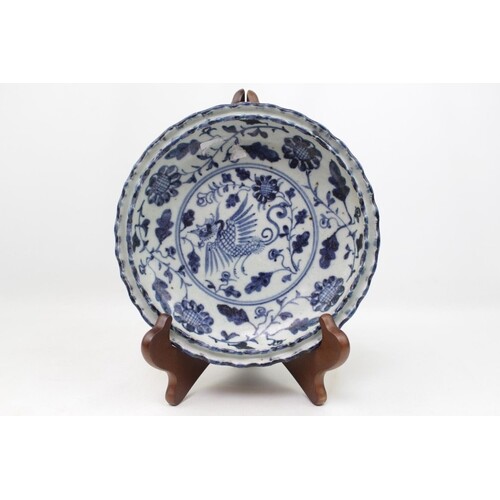 Chinese Blue and White floral and Game Bird decorated bowl w...