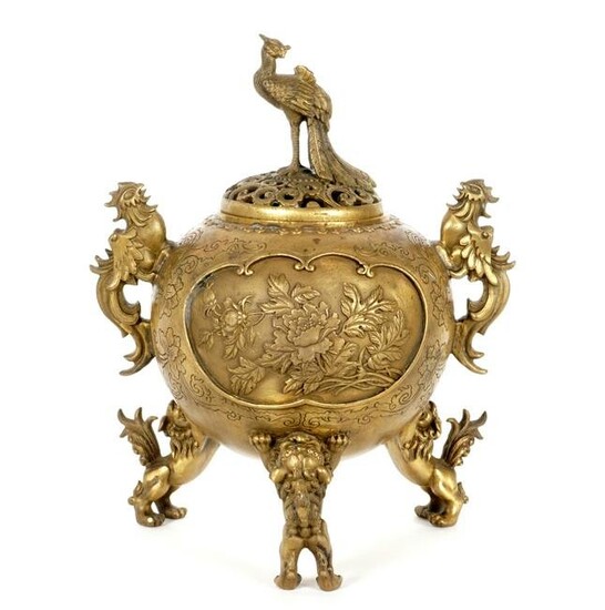 Antique Asian Style English Bronze Peacock Censer