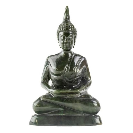 Chinese Carved Natural Green Jade Buddha Sculpture