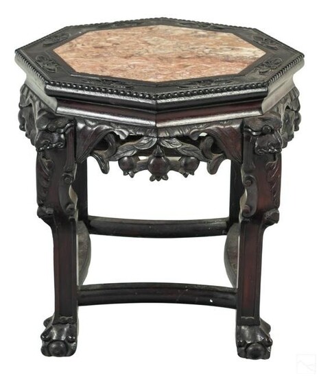 Chinese Carved Wood Marble Top Floral Table Stand