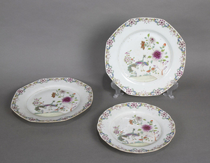 Chinese Enameled Export Porcelain Plates, Peacock