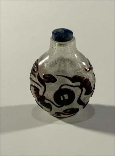 Chinese Peking Glass Snuff bottle, Bats and Coins