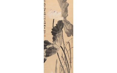 Chinese Scroll Painting of Lotus, Qing Dynasty