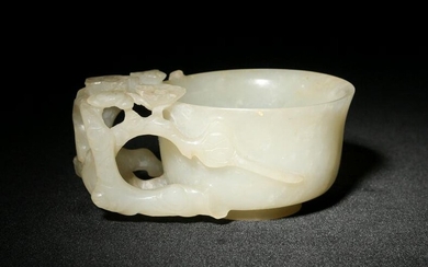 Chinese White Jade Cup with Chilong, Ming Dynasty