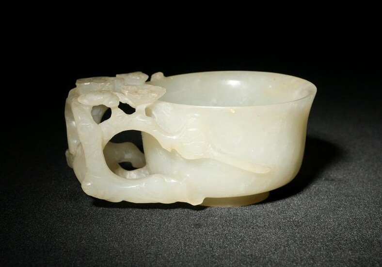 Chinese White Jade Cup with Chilong, Ming Dynasty