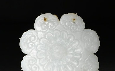 Chinese White Jade Flower Shaped Plaque, Ming