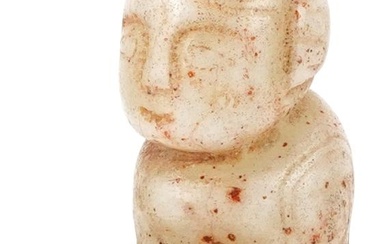 Chinese russet and white jade carving of a young female, 10....