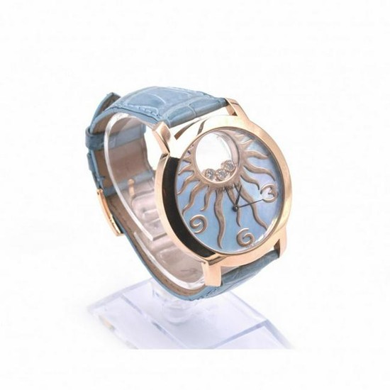 Chopard 18k Rose Gold Happy Sun with Blue Mop Dial