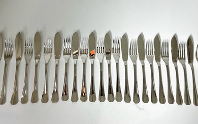 Christofle - Luc Lanel Art Deco - Fish cutlery set for 12 (24) - Boreal - Silverplate