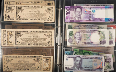 Collection in 1 album with banknotes and emergency currency Philippines...