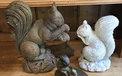 Collection of Three Squirrel Statues
