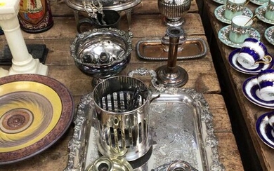 Collection of silver plate, including a revolving entrée dish, tray, coffee pot, etc