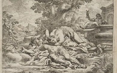 Cornelis Schut (1597-1655), Pyramus and Thisbe. Tragic scene with Thisbe bending over the dying lover, c. 1750, Etching