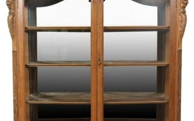 Curved Glass Oak Display Cabinet