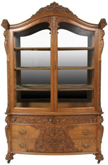 Curved Glass Oak Display Cabinet