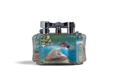 DUNHILL Aquarium Lighter 1950s electroplated chrome, Lucite, one side decorated...