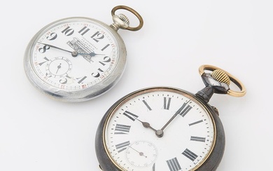 Deux montres régulateur en métal dont l'une est chiffrée "chronomètre Fleurus" avec cadran abimé. Diam....
